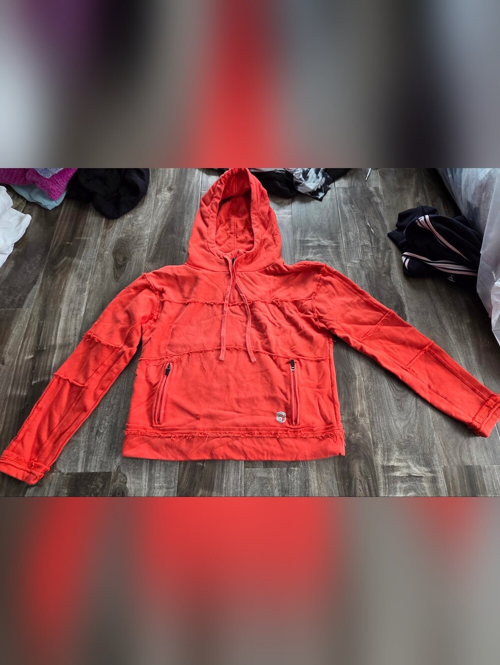 Born Primitive Men's Red Crewneck Hoodie with Front Zip Pockets